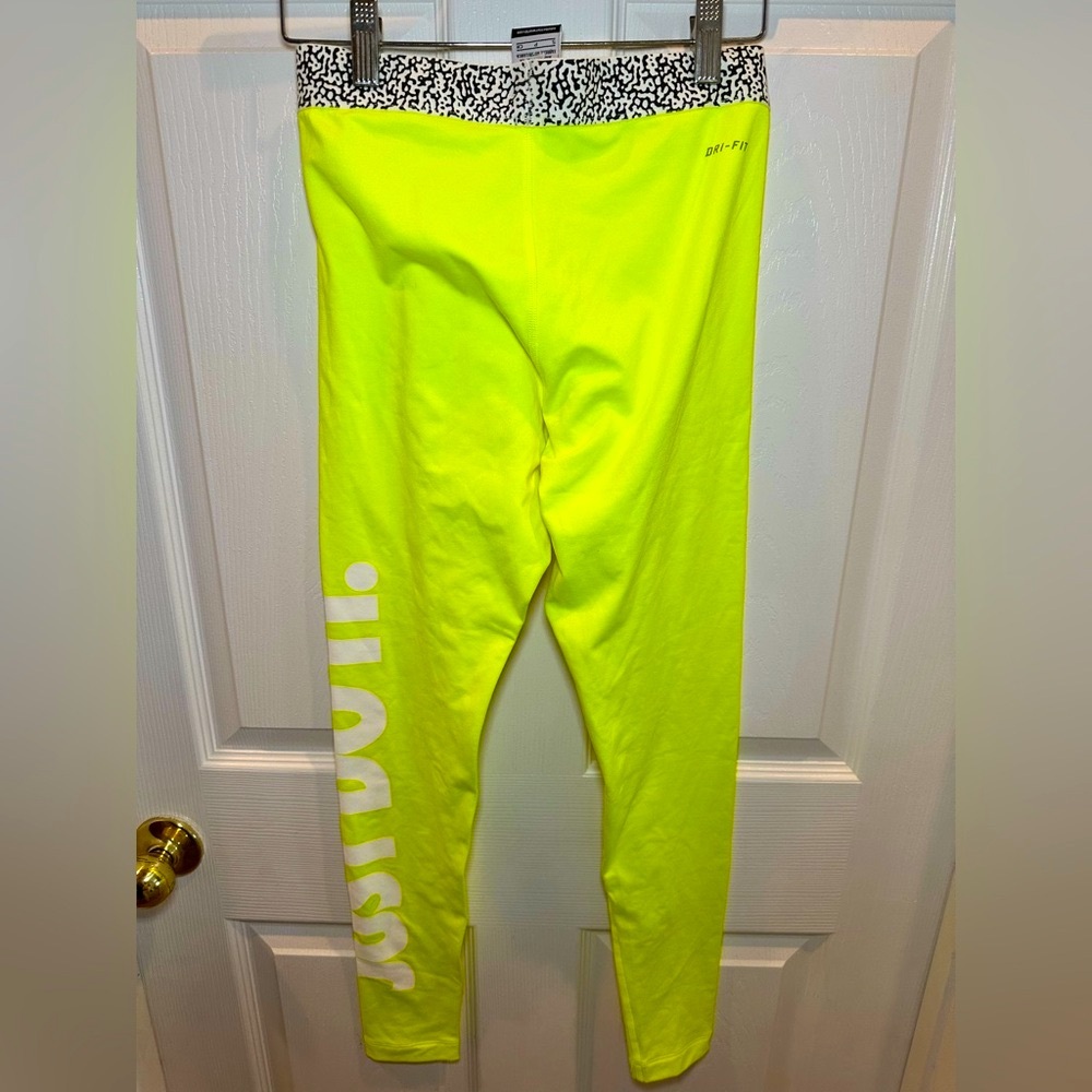 Nike Pro Dri-FIT Hyperwarm Compression Leggings Neon Yellow Just Do It NWOT - Picture 4 of 7